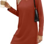 Sampeel Dresses for Women 2025 Casual Long Sleeve V Neck Tshirt Dress Side Split Fashion Fall Outfits