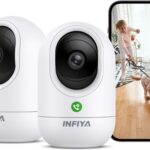 2K Security Camera Indoor-360 Cameras for Home Security and One-Tap Call, Elderly/Cat/Baby/Nanny, Motion Alert, Intelligent Tracking, 2.4GHz WiFi Only, Work with Alexa/Google Home, K7 2Pack