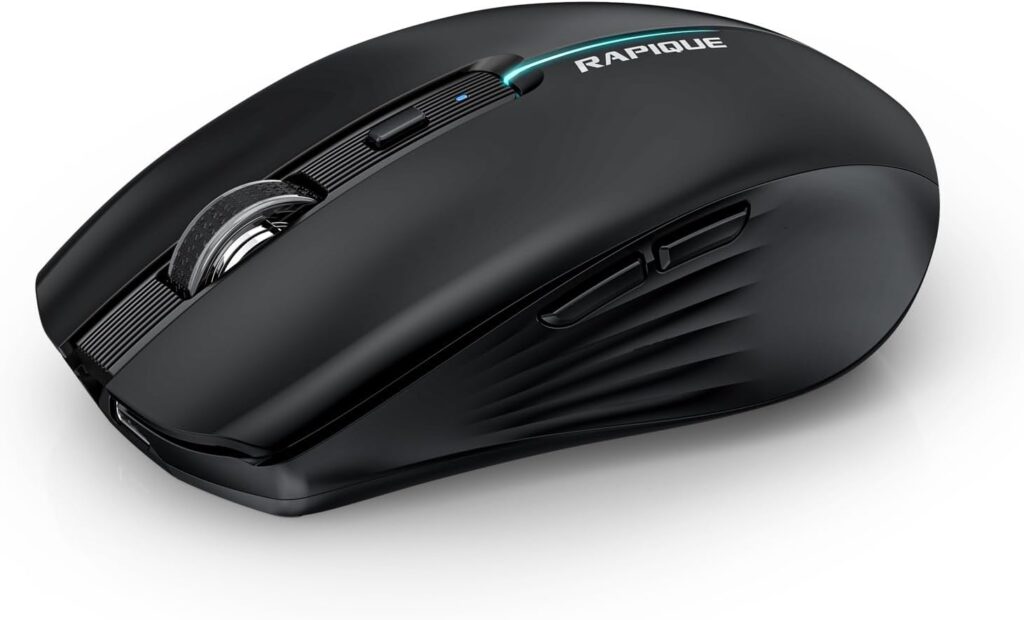 RAPIQUE Bluetooth Wireless Mouse – (BT1/BT2+USB) Tri-Mode High Performance, Rechargeable, Quiet Click, Multi-Device Compatibility for Laptop, Computer, MacBook, Tablet, PC (Black)
