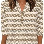 OFEEFAN Womens Tops 3/4 Sleeve Henley Shirts for Women Fall Fashion 2025 School Outfits for Teachers