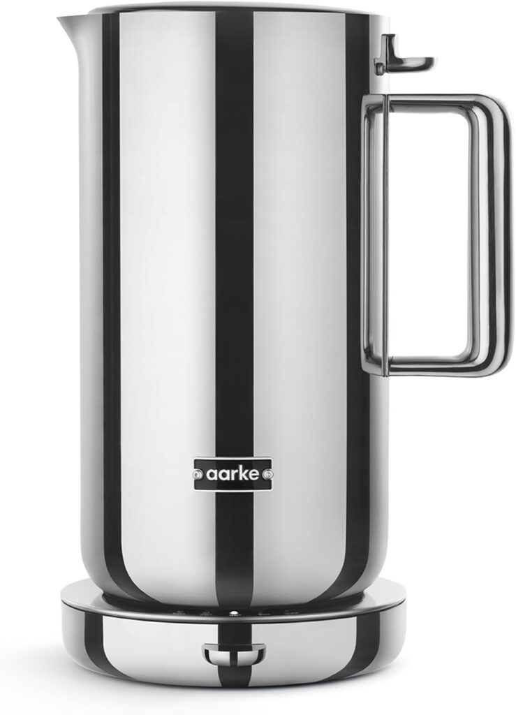 Aarke Stainless Steel Kettle – Perfect for Coffee and Tea Maker Enthusiasts, Non-Drip Spout, Double-Wall Construction, Dry Boil Protection, Heat-Safe Handle, LED Cool-Down Indicator, 1.2L (Steel)
