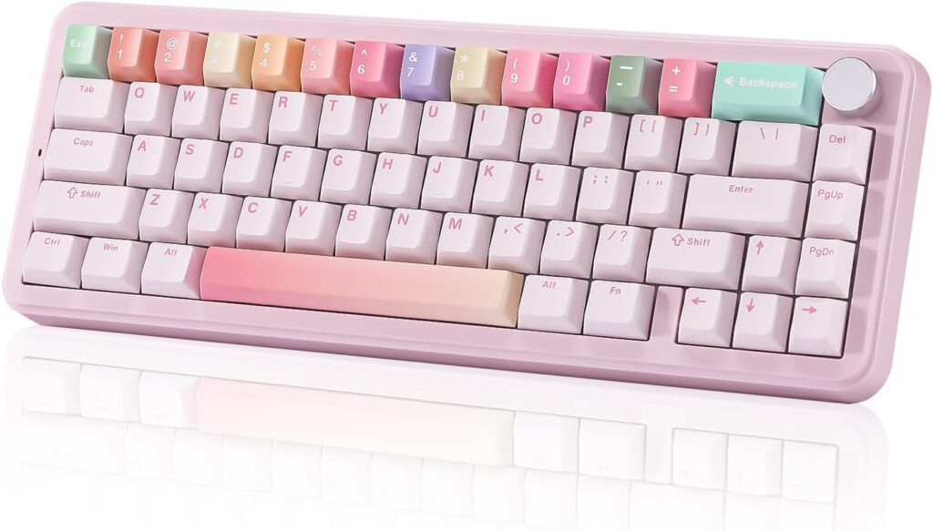 YUNZII B68 Wireless Mechanical Keyboard,Tri-Mode BT5.0/2.4GHz/USB-C,Cute PBT Keycaps,Hot Swappable Creamy Typing Gasket Mounted,RGB Backlit NKRO for Win/Mac (Pink, Cocoa Cream V2 Switch)