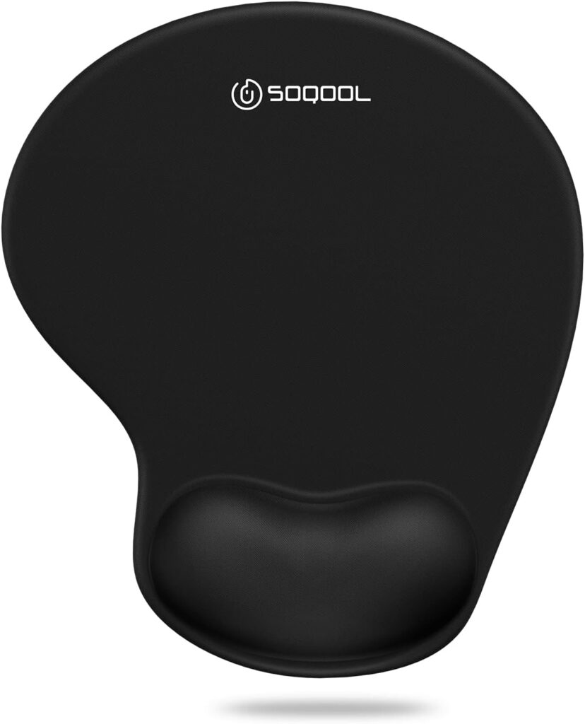 Soqool Mouse Pad, Ergonomic Mouse Pad with Comfortable Gel Wrist Rest Support and Non-Slip PU Base for Easy Typing Pain Relief, Durable and Washable, Classic Black