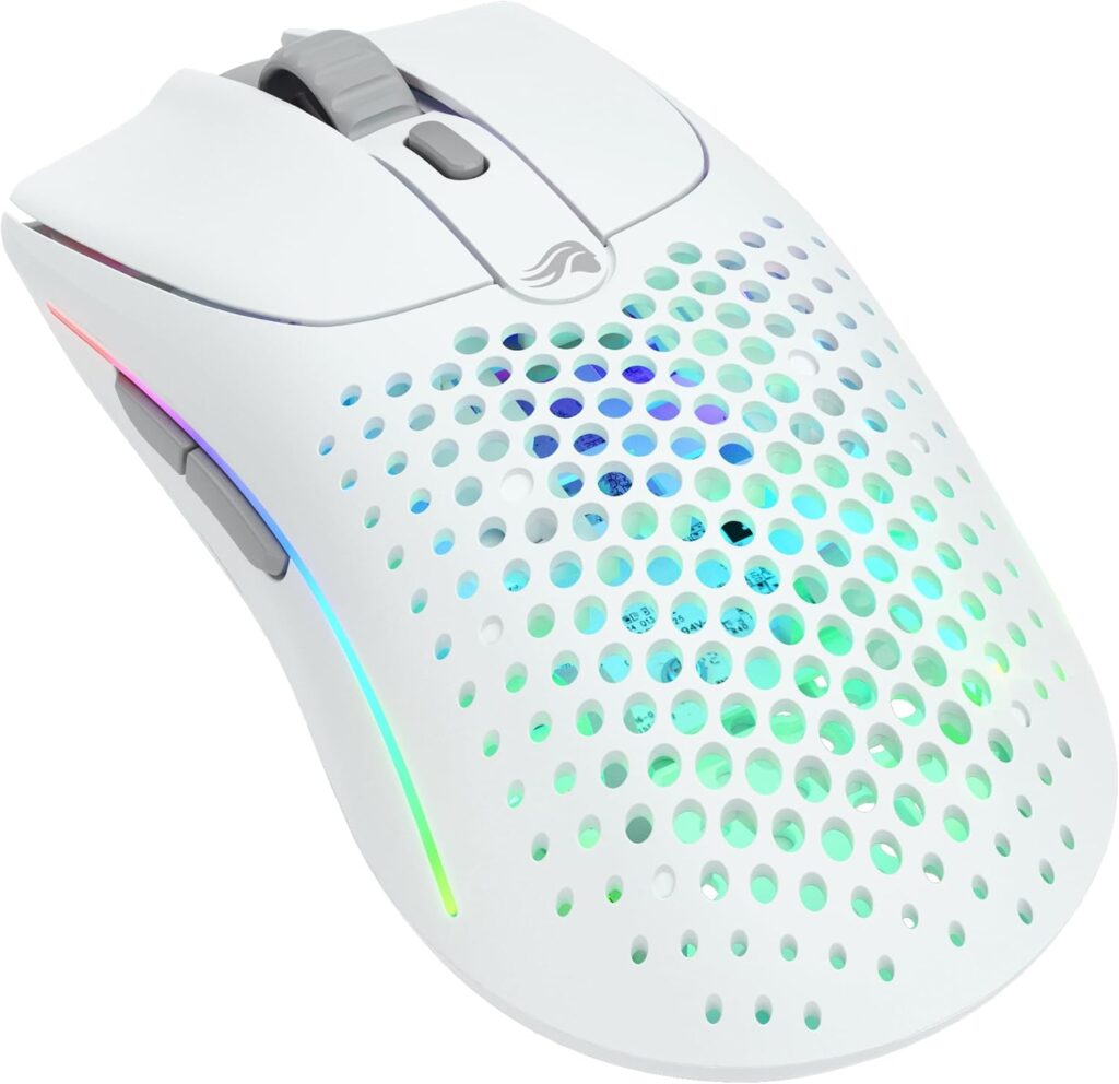 Glorious Gaming Model O 2 Wireless Gaming Mouse – Hybrid 2.4GHz & Bluetooth Wireless, 68g Superlight, Long Battery Life, 26k BAMF 2.0 Sensor, RGB, Ambidextrous, 6 Buttons, PTFE Feet – White