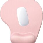 Hsurbtra Ergonomic Mouse Pad with Wrist Rest Support, Gel Mouse Pads with Non-Slip PU Base, Pain Relief Memory Foam Computer Mat, Cute Office Supplies Desk Decro Accessories, Pink
