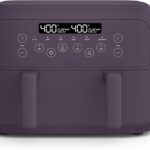 bella 4 Qt TriZone Air Fryer, EverGood™ Ceramic Nonstick Coating, Dual Basket Design w Removable Divider, Digital Touchscreen Control w 6 Preset Cooking Options, 1200 Watt, 3lb Capacity, Plum