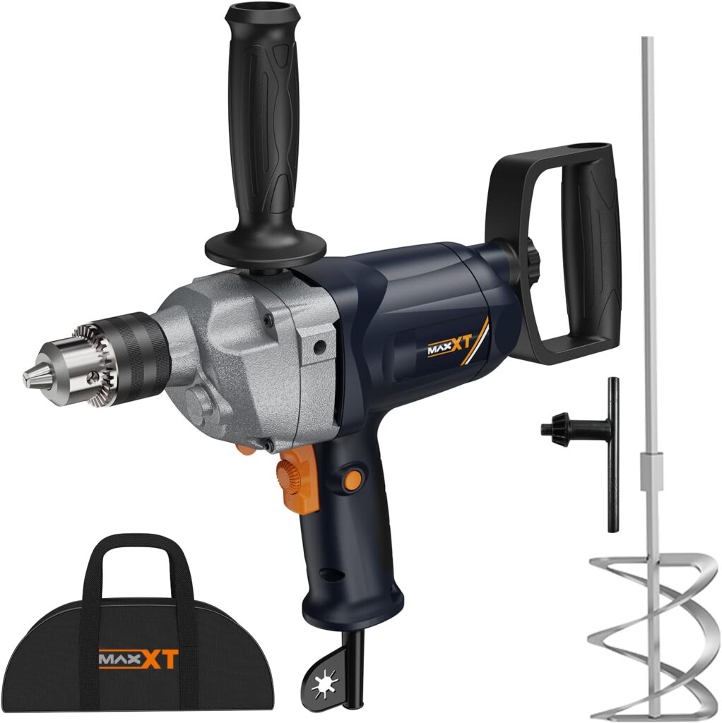 MAXXT Drill Mixer Set with Spade Handle 1/2 inch Electric Corded Mixing Drill Machine 9A Motor Concrete Mud Mixer