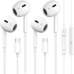 2 Pack USB C Headphones for iPhone 15, Wired in-Ear Earphones Type C Earbuds with Mic & Volume Control Compatible with iPhone 17/Air/16/15 Pro/Pro Max, iPad Pro, Most USB C Jack Device
