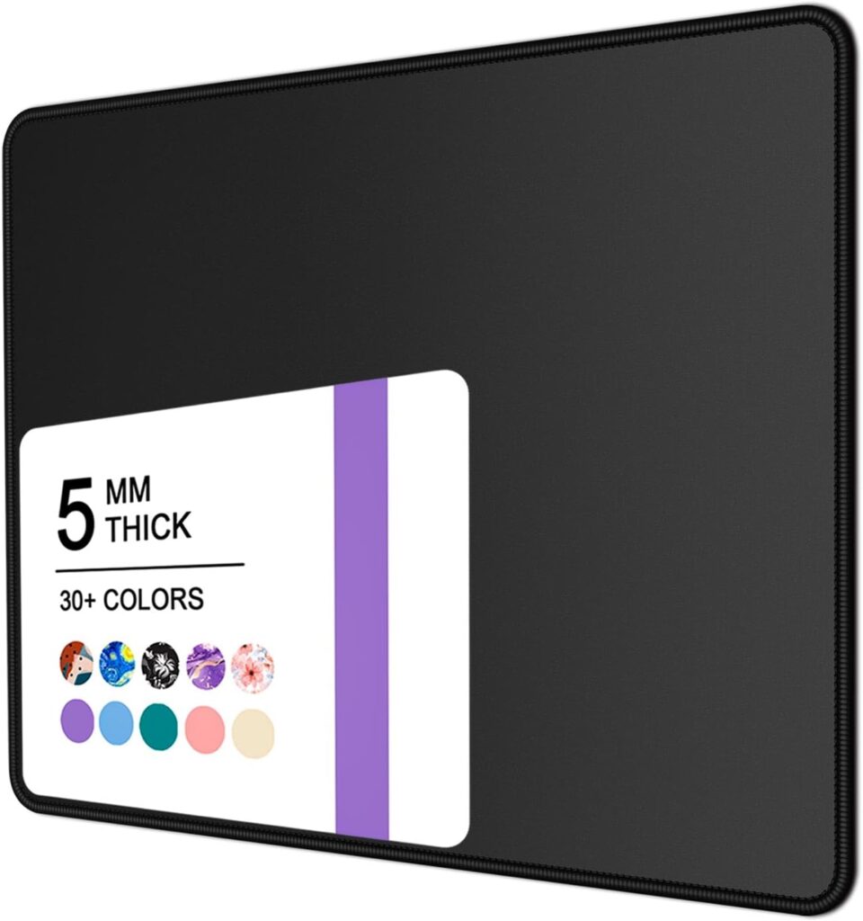 Mouse Pad, 30% Thicker Black Computer Pad, Anti-Slip Rubber Mouse Mat with Stitched Edges for Gaming, Office, Laptop, PC, Women & Men, 8 x 10 Inch Thick 5 mm, Modern Design, Square