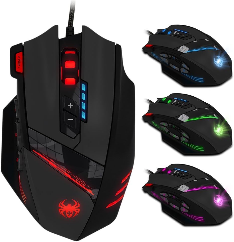 zelotes Professiona Wired Gaming Mouse,4800 DPI,12 Programmable Buttons,Weight Tuning,High Precision,Multi-Modes Backlit,Ergonomic Design,USB Optical Mouse Mice for Laptop,PC,Mac,Black
