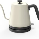 NYOTA Gooseneck Electric Kettle, 0.8L Electric Tea Kettle of 304 Stainless Steel, 1200W Quick Heating, Automatic Shut Off Coffee Kettle, Hot Water Boiler, Bone White