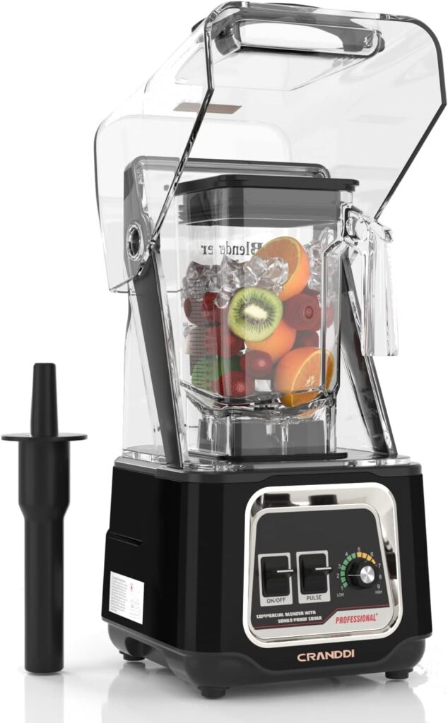 CRANDDI Commercial Blender, 2200W Countertop Blenders with Removable Shield, Quiet Smoothie Blender for Shakes and Ice Crushing, 52oz, 38000 RPM Professional Blenders for Kitchen, K80 (Black)