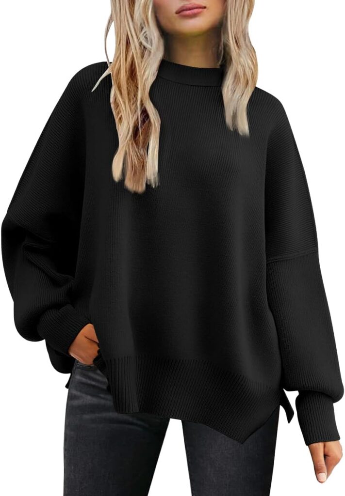 LILLUSORY Women’s Oversized Batwing Sweaters 2025 Fall Outfits Trendy Crewneck Knit Side Slit Fashion Pullover Tops