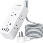 Power Strip Surge Protector, BESHON 5Ft Extension Cord, 6 Outlets with 4 USB Ports (2 USB C Outlet), 3-Side Outlet Extender, Wall Mount, Compact for Travel, Home, School, College Dorm Room and Office