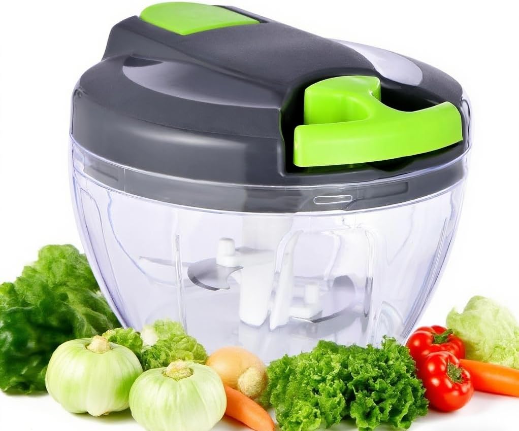 Manual Food Processor Vegetable Chopper, Compact Hand Pull Cord Garlic Crusher Onion Dicer for Herbs, Carrots, Pears 500ml£¨green£©