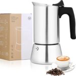 Stovetop Espresso Maker Stainless Steel Moka Pot, 6 cup Espresso Coffee Pots 300ml/10oz(Espresso Cup=50ml/1.7oz), Italian Coffee Maker for Induction Cookers Hobs, Cafe Maker for Camping Home