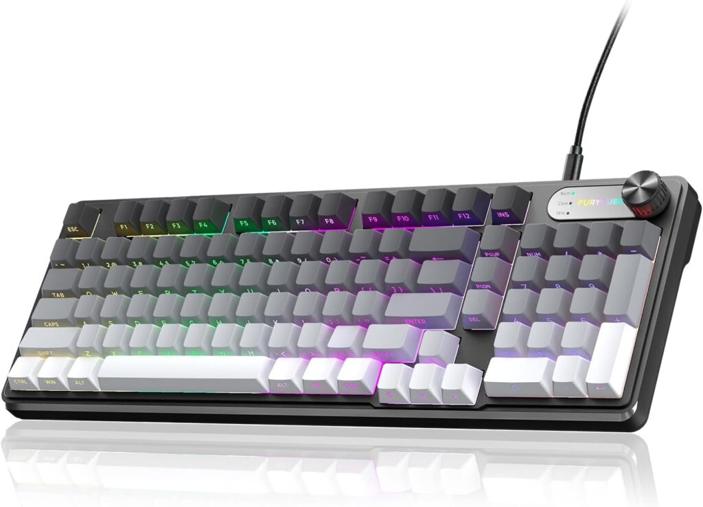 IP98 Gaming Keyboard – Wired Keyboard with RGB Backlighting, IPX8 Water Resistance, and Side Printed PBT Translucent Keycaps, Suitable for Gaming or Work (Gray-White)