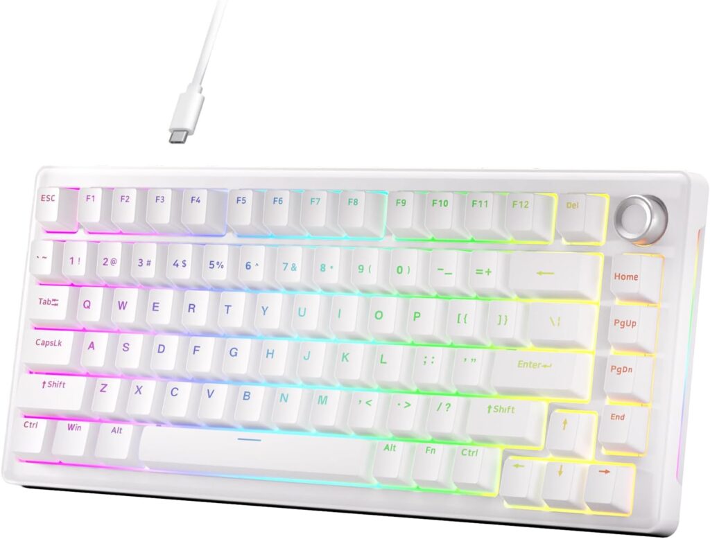 DIERYA DK81E 75% Mechanical Gaming Keyboard, Hot-Swappable Gasket-Mount Creamy Sound, Programmable, Volume Knob, RGB Backlit, Double-Shot Keycaps, 6-Layer Foam, Pre-Lubed Switches, USB-C Wired, White