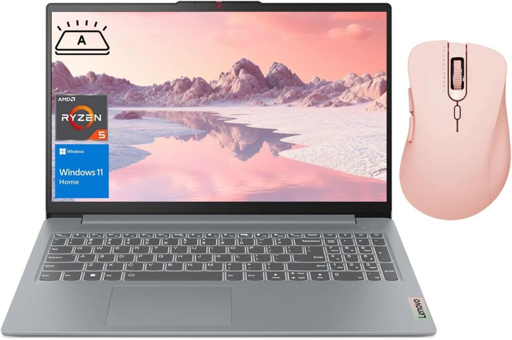 Lenovo IdeaPad Slim 3 Laptop, 15.6″ FHD Display, AMD Ryzen 5 5625U, 16GB RAM, 512GB SSD, Backlit KB, SD Card Reader, Webcam, HDMI, Wi-Fi 6, Win 11 Home, Bundle with Thunderobot ML101 Wireless Mouse