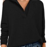 ANRABESS Womens Polo V Neck Long Sleeve Sweaters Lightweight Dressy Casual Business Basic Knit Pullover Top 2025 Fall Outfits