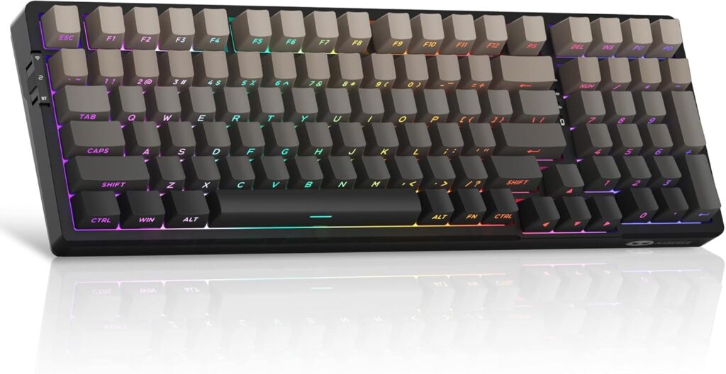 MageGee LIGHT100 Wireless Creamy Keyboard, Gasket Structure Hot Swappable, 2.4G/USB-C/BT5.0 RGB Backlit Mechanical Gaming Keyboard for Win/Mac/PC, 8000mAh Battery, Side Printed PBT Keycap, Black