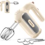 Hand Mixer Electric, 5-Speed Small Handheld Mixer, 2* (Dough Hooks & Beaters) Food Blender, Kitchen Blender for Baking, Cream, Cookies, 304 Dishwasher Safe