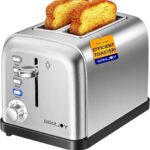 Toaster 2 Slice, Extra Wide Slot Toaster for Bagels, Bread, Waffles, 7 Shade Settings, 4 Main Functions, Removable Crumb Tray, 900 Watts Toasters, Brushed Stainless Steel