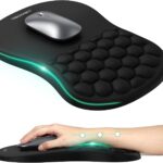 TECKNET Ergonomic Mouse Pad with Wrist Rest, Soft Mousepad with Massage Design, Memory Foam and Non-Slip PU Base for Pain Relief, Gaming Mouse Pad for Desk, Home, Office, 12×8 Inches, Black