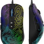 Womier Wired Gaming Mouse, 12800 DPI RGB Computer Mouse Topographic with 7 Programmable Buttons & 7 Backlit Modes, Software Supports DIY Black Gamer Mouse for Laptop PC Mac Windows (G706)