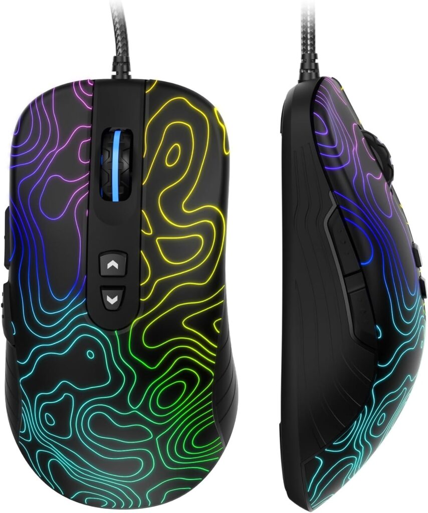 Womier Wired Gaming Mouse, 12800 DPI RGB Computer Mouse Topographic with 7 Programmable Buttons & 7 Backlit Modes, Software Supports DIY Black Gamer Mouse for Laptop PC Mac Windows (G706)