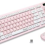 Wireless Keyboard and Mouse Combo, Reccazr 2.4G Full-Sized Keyboard and Mouse Cordless, 3 DPI Adjustable Mouse, Dual-System Keyboard for Computer/Laptop/Windows/Mac (Pink & White)