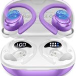 Wireless Earbuds Sport, 2025 Bluetooth 5.4 Headphones with Earhooks, 50H Stereo Deep Bass Over Ear Buds with 4 ENC Noise Canceling Mics, IP7 Waterproof Earphones for Running Workout Gym -Purple