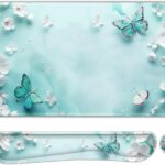 ToLuLu Large Mouse Pad Desk Pad Set, Wrist Rest Support Desk Mat for Keyboard and Mouse, 4PCS 35.4”x15.7 XXL Giant Mouse Pad, Non-Slip Base Stitched Edges Mousepad for Home Office, Teal Butterfly