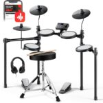 Donner Electric Drum Set, DED-70 Electronic Drum Kit for Beginner with 150 Sounds, 4 Quiet Mesh Pads, 9″ Cymbals, USB MIDI, Type-C Charging, 2 Pedal, Throne, Headphones, Sticks, Melodics Lessons