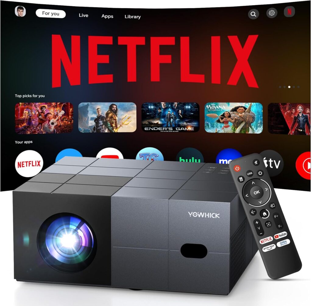 [Netflix Officially/1000 ANSI/Dolby Audio]Smart Projector with WiFi 6 and Bluetooth 5.3, 4K Outdoor Movie Projector, Electric Focus & AI Auto Keystone Portable Native 1080P Proyector (Grey)