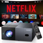 [Netflix Officially/1000 ANSI/Dolby Audio]Smart Projector with WiFi 6 and Bluetooth 5.3, 4K Outdoor Movie Projector, Electric Focus & AI Auto Keystone Portable Native 1080P Proyector (Grey)