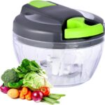 Manual Food Processor Vegetable Chopper, Portable Hand Pull String Garlic Mincer Onion Cutter for Veggies, Ginger, Fruits, Nuts, Herbs, etc., 500ml,（Gray-green）