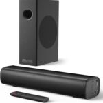 Saiyin Soundbar with 4” Subwoofers – 70W Rounded-Edge Subwoofer & Compact Soundbar for TV, 2.1 Audio Enhanced Surround Sound System for TV, Bluetooth/Optical/AUX Connection for TV/PC