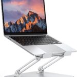 OMOTON Laptop Stand for Desk, Ergonomic Metal Adjustable Laptop Stand, Laptop Holder Riser with Cooling Function, Computer Stand Compatible with MacBook and All Laptops (10-17.2 inch), Silver