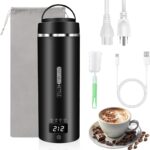 Travel Mini Kettle Portable Small Electric Kettle with Plug-in Boiling & Keeps Warm via USB, Portable Water Boiler with 4 Temperature Settings, 304 Stainless Steel with Auto Shut-off 16oz(Black)