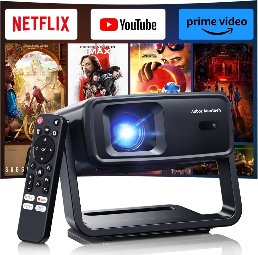 Projector with WiFi and Bluetooth, Support Decoding Projector 4K, 1200 ANSI 180° Rotatable with Native 1080P Mini Projector, Auto Keystone, Portable Smart Outdoor Home Movie Projectors