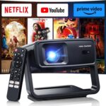 Projector with WiFi and Bluetooth, Support Decoding Projector 4K, 1200 ANSI 180° Rotatable with Native 1080P Mini Projector, Auto Keystone, Portable Smart Outdoor Home Movie Projectors