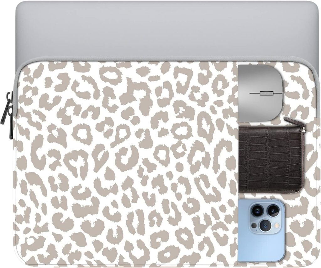 Laptop Sleeve Bag 13 13.3 13.6 14 inch,with Pocket Water Resistant Durable Computer Bag Compatible with 13 inch MacBook Pro/Air,iPad Pro12.9,Dell,Chromebook,HP,Surface(Grey Leopard Cheetah)