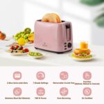 iSiLER 2 Slice Toaster, 1.3 Inches Wide Slot Bagel Toaster with 7 Shade Settings and Double Side Baking, Removable Crumb Tray, Defrost Cancel Function Pink