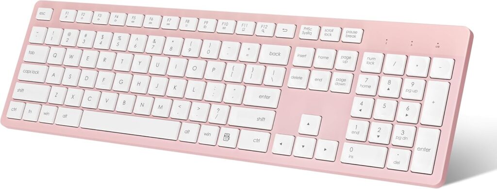 LeadsaiL Pink Wireless Keyboard, 2.4GHz Full-Sized Ergonomic Computer Keyboard, Cordless Noiseless Keyboard,12 FN Shortcuts for Windows MacOS Laptop Computer
