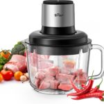 Bear Food Processor, Electric Food Chopper with 8 Cup/2L Handheld Glass Bowls, No-Hole 4 Bi-level Stainless Steel Blades for Easy Cleaning, 2 speed 400W Power Motor Grinder for Meat, and Baby Food
