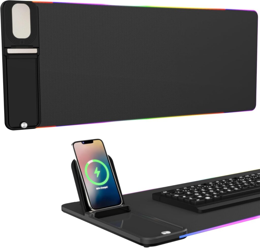 Birthday Gifts for Men Women,Wireless Phone Charger with Mouse Pad,RGB Gaming Mouse Pad with Phone Holder, 15W Fast Wireless Charging Desk Mat with Ultra-Smooth Surface for MacBook PC Laptop Computer