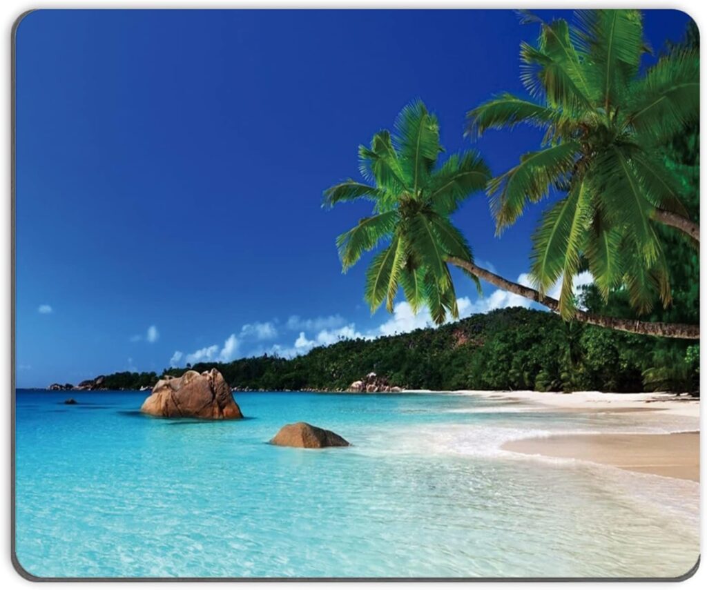 Mouse Pad, Square Mousepad, Gaming Mouse Mat with Anti-Slip Rubber Base for Computer, Laptop, Easy Gliding, Waterproof, Durable (Palm Tree Beach)