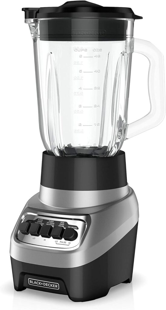 BLACK+DECKER PowerCrush Multi-Function Blender with 6-Cup Glass Jar, 4 Speed Settings, Silver