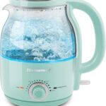 Elite Gourmet EKT1220M 1.2L Electric BPA-Free 1200W Glass Kettle, Temperature Dial Keep Warm Function, Cordless 360° Base, Blue LED Interior, Auto Shut-Off Function – Quick Boil, Mint
